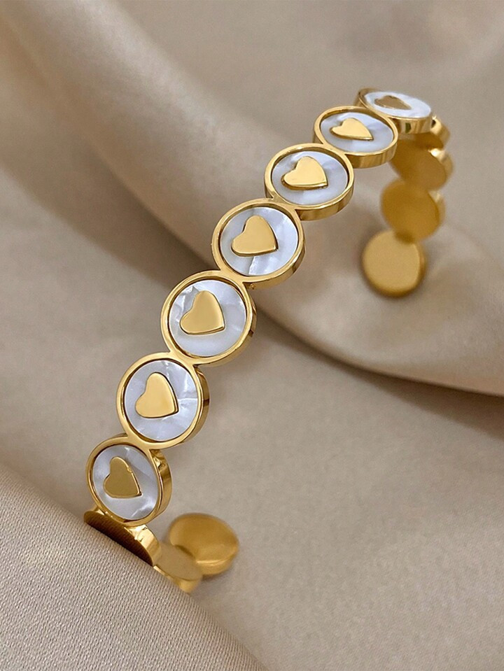1 Pc Shell Heart Bracelets For Women Teen Girls Elegant Summer Beach Gold Cuff Bracelets Daily Pa... | SHEIN