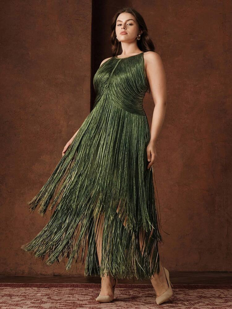 Anewsta Plus Size Women's Bohemian Fringe Maxi Dress - Summer Music Festival Outfit, Graduation Ceremony And Wedding Guest Dress | SHEIN