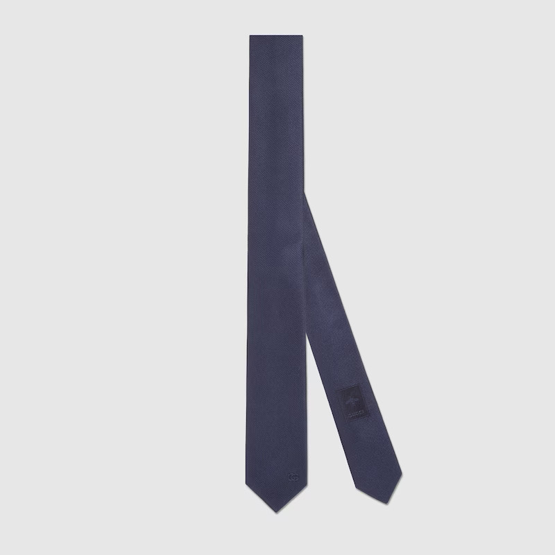 GUCCI Silk Tie With Double G Detail, Blue, Silk | Gucci (US)