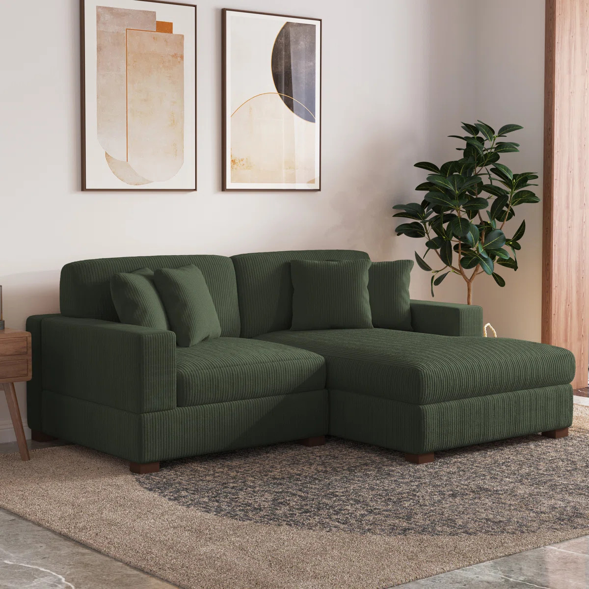 2 - Piece Upholstered Green Corduroy Modular Sectional Sofa with Pillow Back and Solid Wood Legs | Wayfair North America