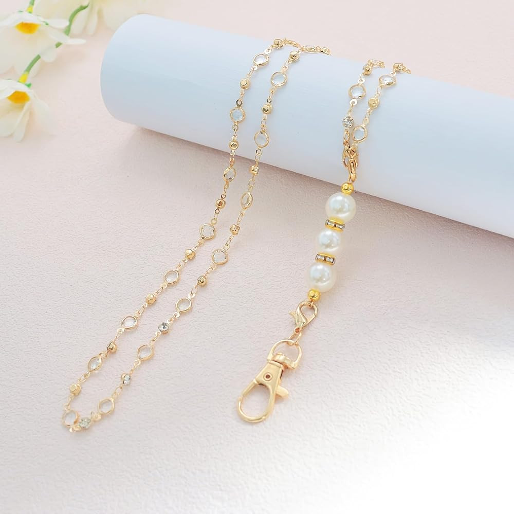 Amazon.com: Breakaway Crystal Pearl Metal Teacher Lanyard for ID Badge Card Holder, Keys,Keychain... | Amazon (US)