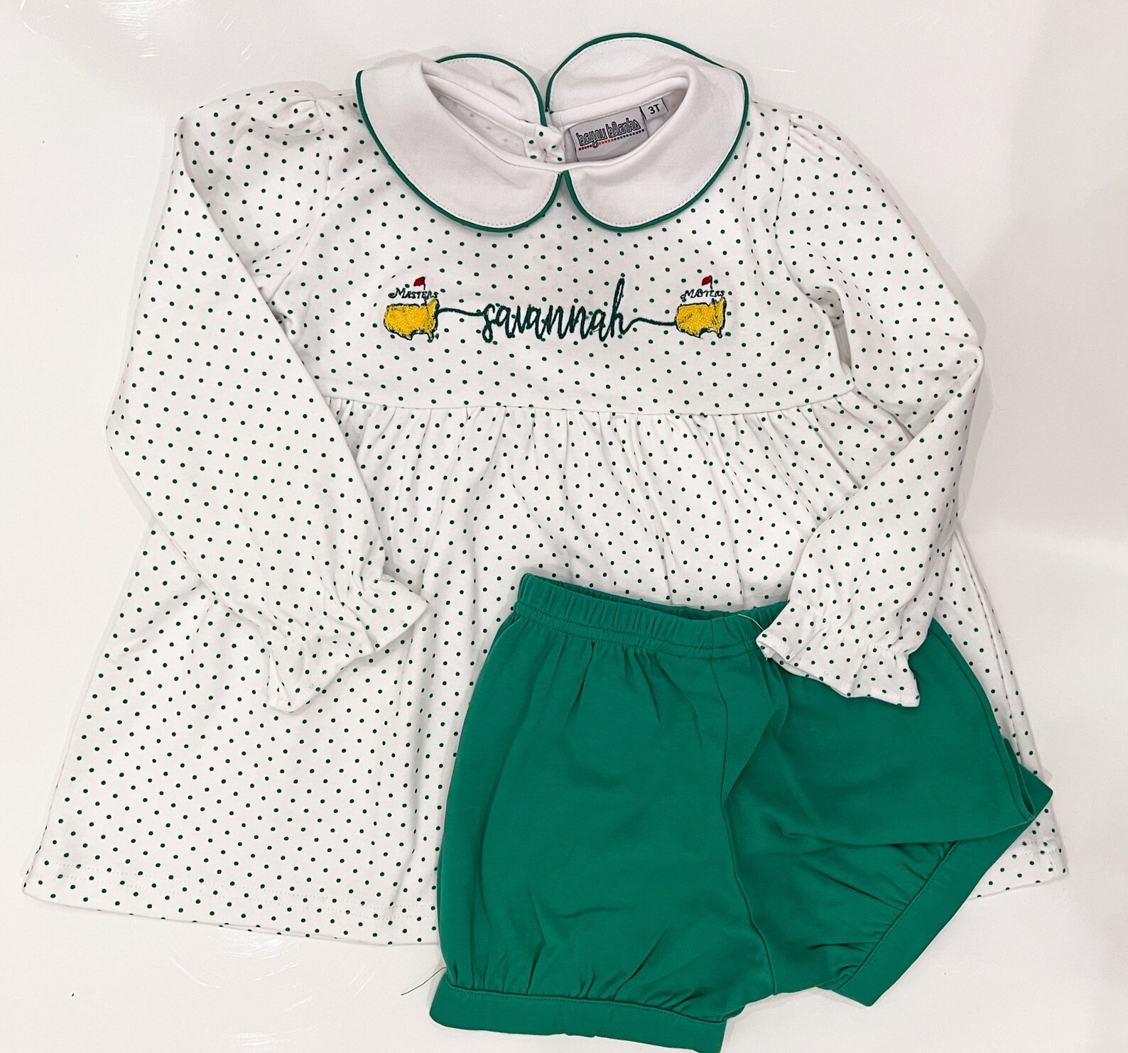 Masters outfit - jon jon, bubble, shorts, peter pan shirt, and shorts for toddler. Golf, Augusta,... | Etsy (US)