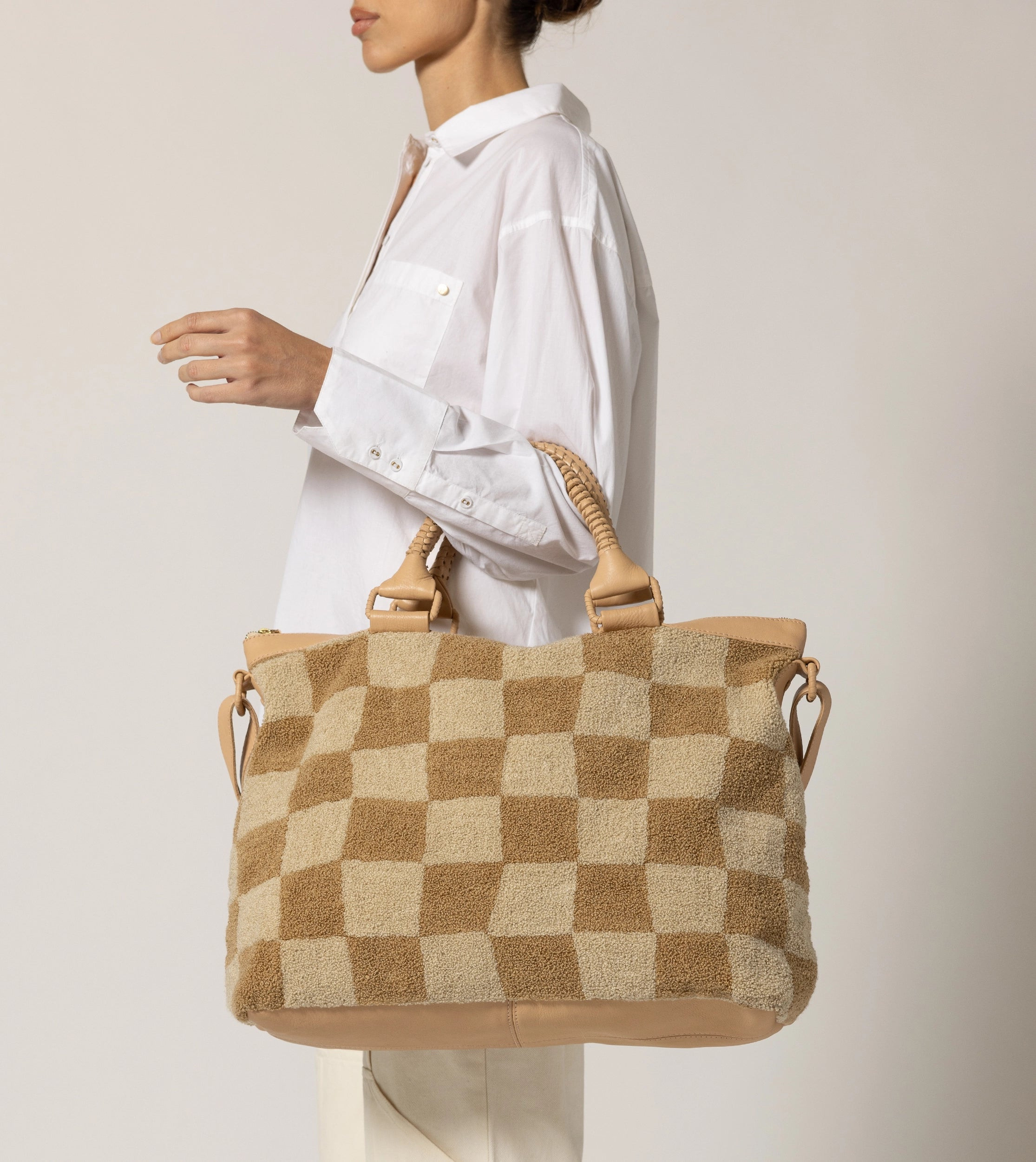Shop Checkered Beige Weekender | Cleobella | Cleobella LLC