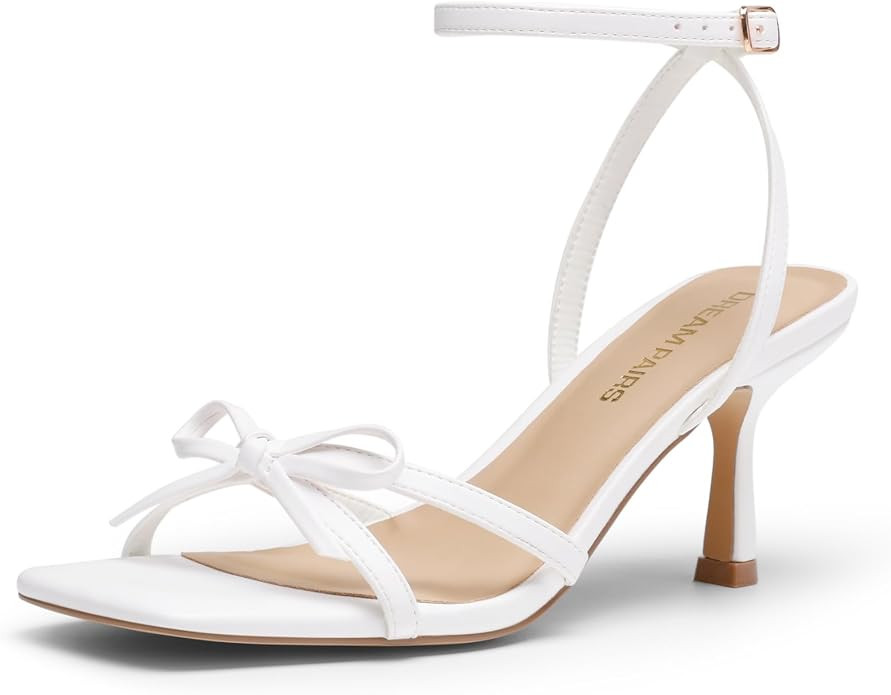 DREAM PAIRS Women's Elegant Bow Strappy Kitten Heel Sandals | Square Open Toe Adjustable Ankle St... | Amazon (US)
