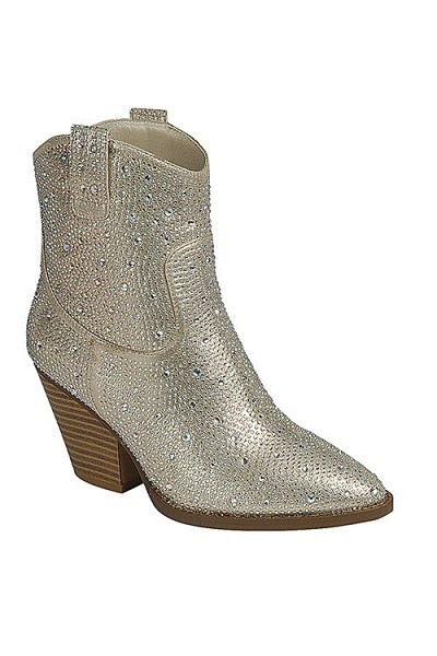 Rhinestone Cowgirl Western Booties Cowboy Boots-Gold | Fashion Junkee