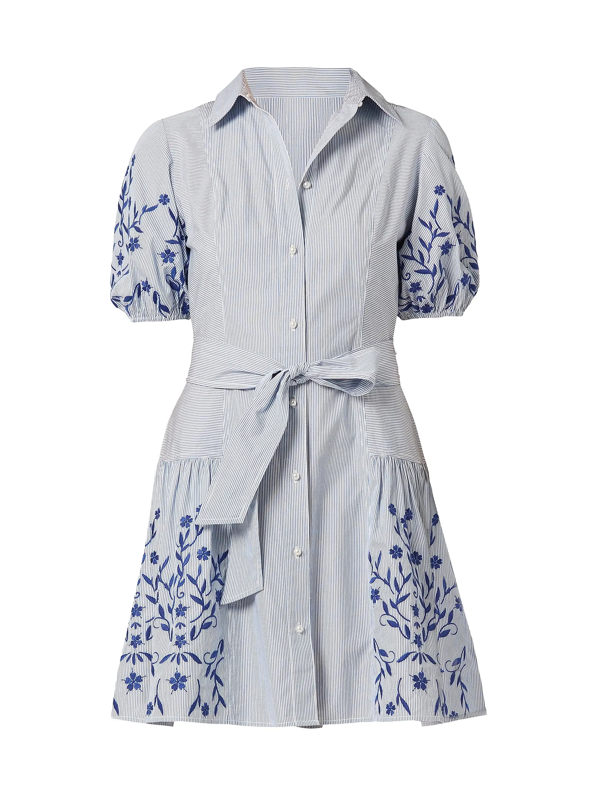 Danika Pinstriped Embroidered Cotton Shirtdress | Saks Fifth Avenue