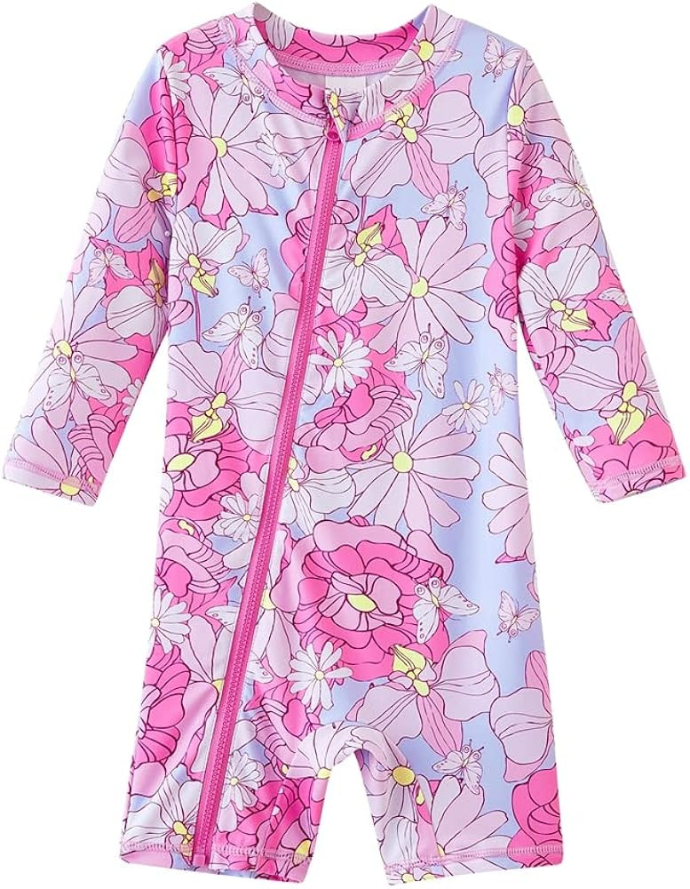Baby Girls' One Piece Swimsuit Full Zip UPF 50+ Sun Protection Swimwear Rash Guard Swim Suit | Amazon (US)