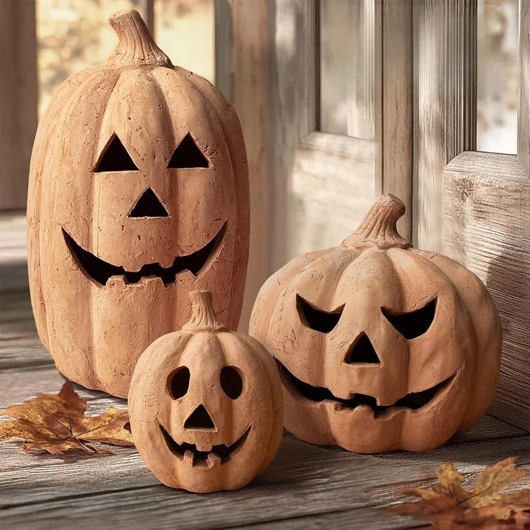 Fall Decor - Halloween Decorations - 5.1" Handmade Terracotta Pumpkin Jack O' Lantern Outdoor Ind... | Walmart (US)