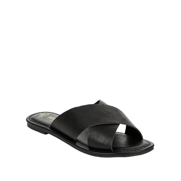 Melrose Ave Vegan Leather Crossband Flat Slide Sandal (Women's) | Walmart (US)