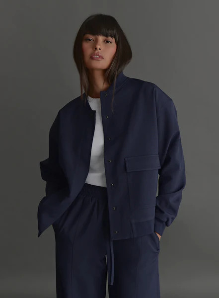 Navy Tailored Bomber Jacket – Teya | 4th & Reckless