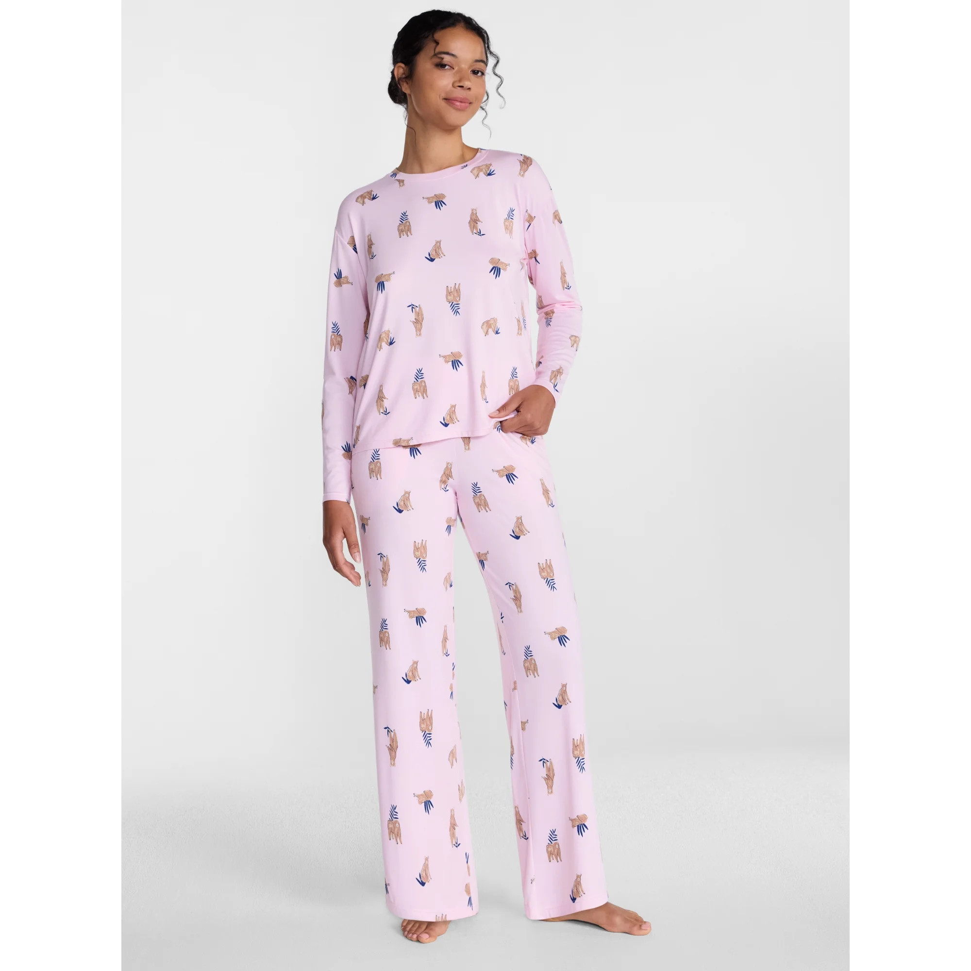 Joyspun Women s Essential Sleep Top and Pants  2-Piece Pajama Set  Sizes XS-3X | Walmart (US)