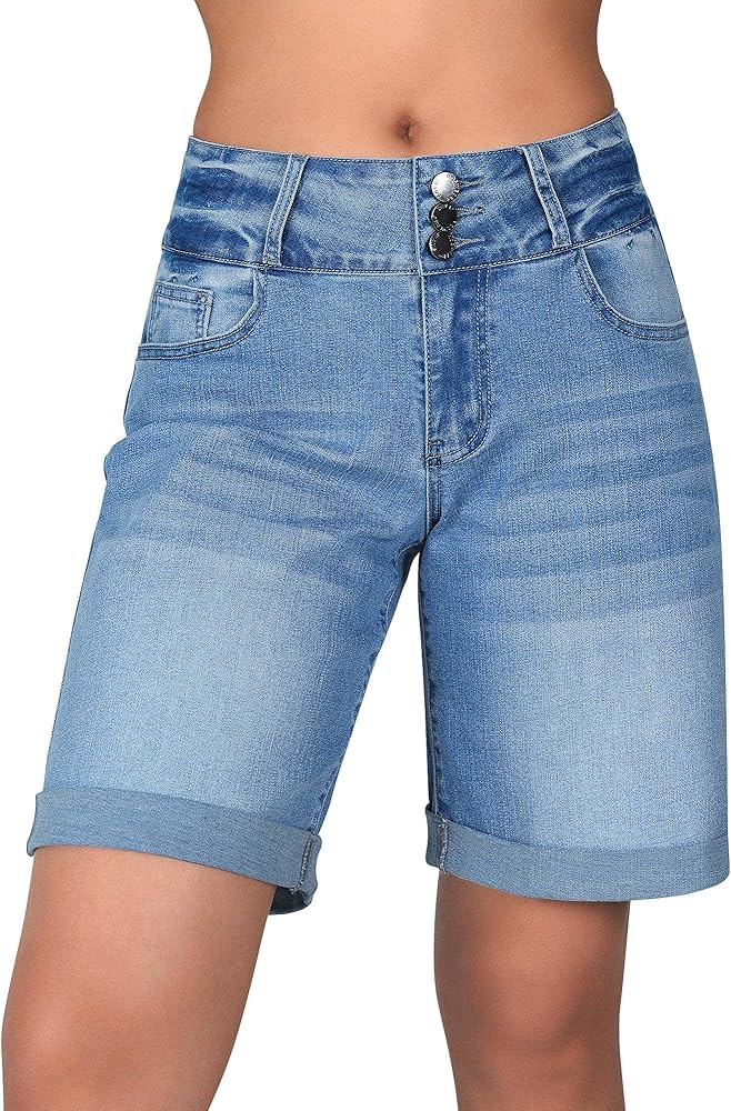 roswear Women's High Waisted Wide Leg Jean Shorts Baggy Stretchy Long Shorts Casual Summer Rolled... | Amazon (US)