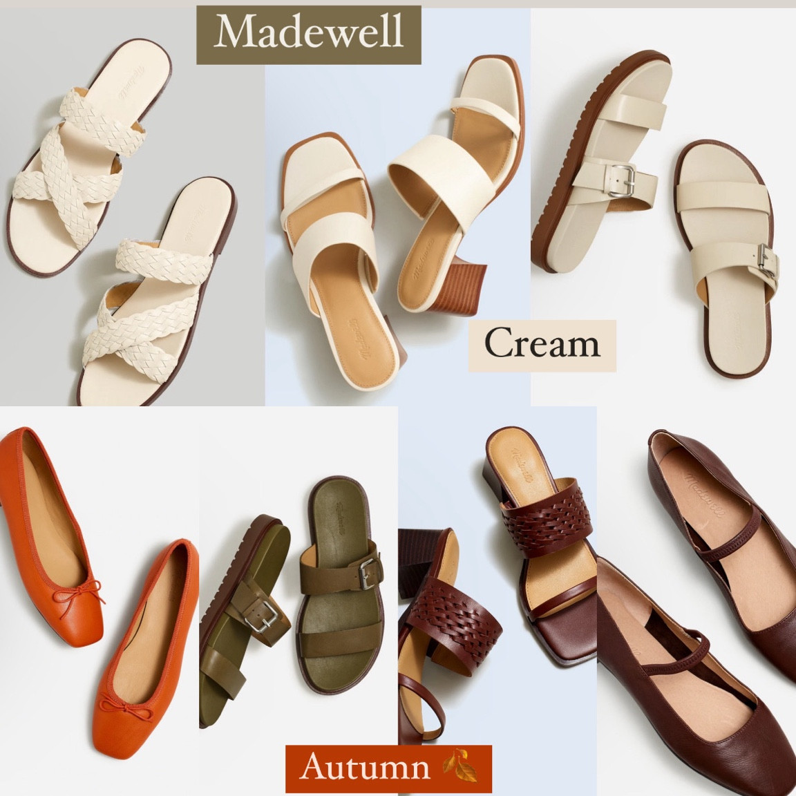 
Cream / Ecru at Madewell

Bottom row is autumn 
#hocautumn
#trueautumn
#darkautumn

#LTKSaleAlert #LTKShoeCrush #LTKxMadewell