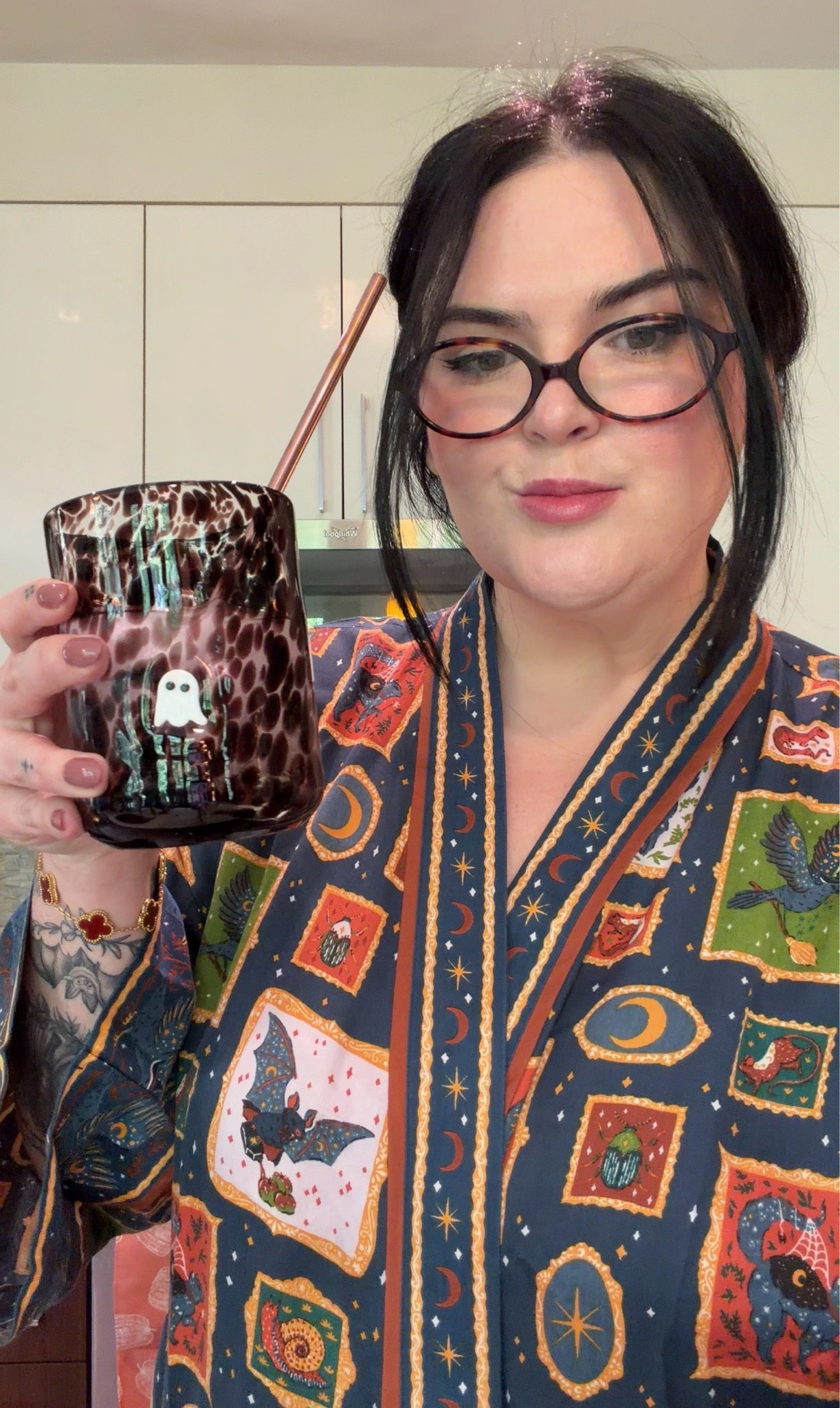 Cute  Halloween robe and glass

#LTKPlusSize #LTKMidsize #LTKSeasonal