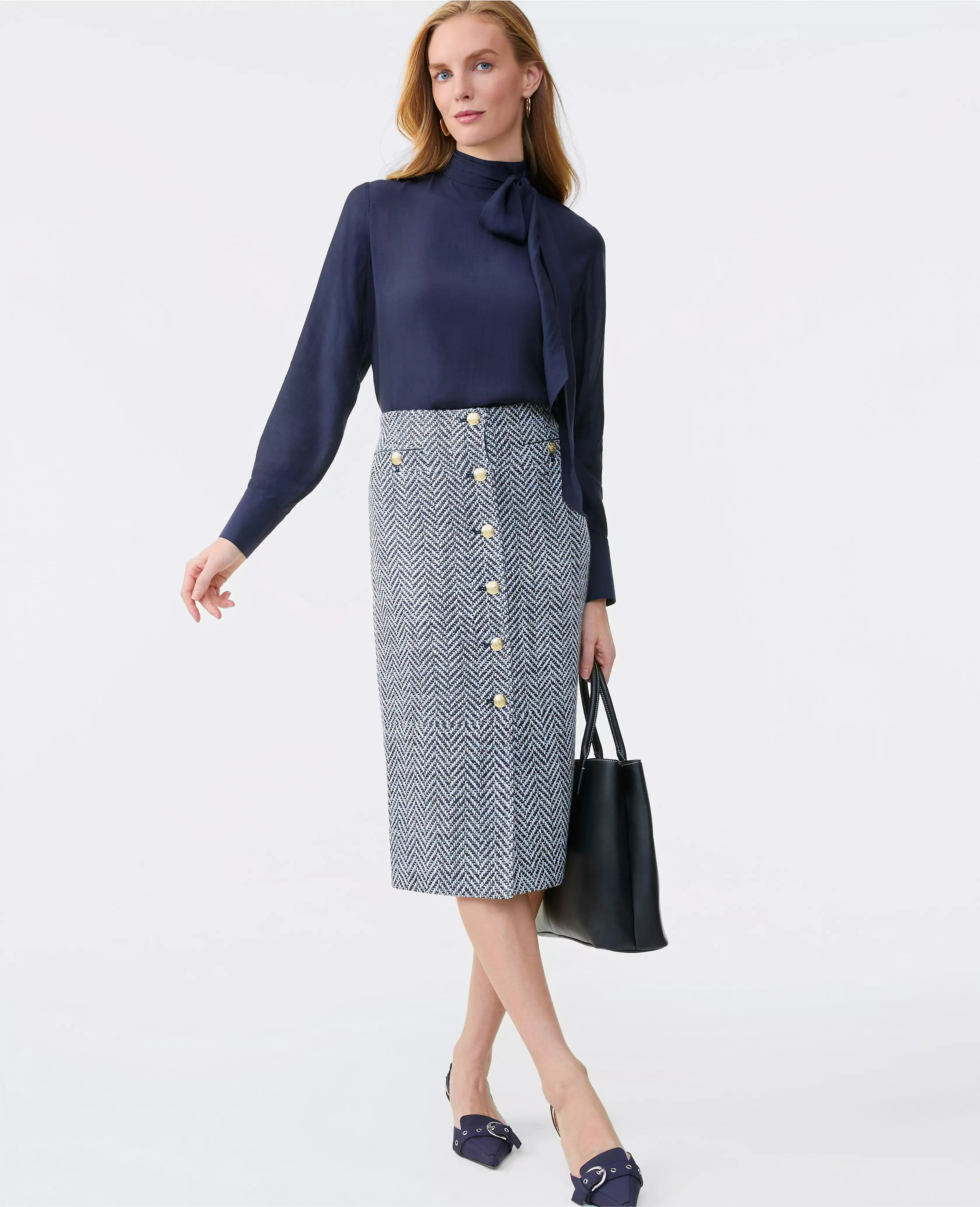 Tweed Button Front Pencil Skirt | Ann Taylor