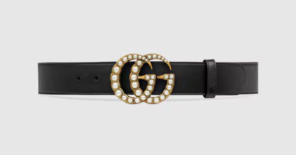 Gucci Leather belt with pearl Double G | Gucci (US)