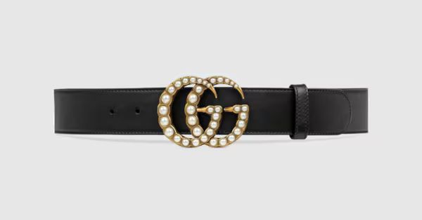 Gucci Leather belt with pearl Double G | Gucci (US)