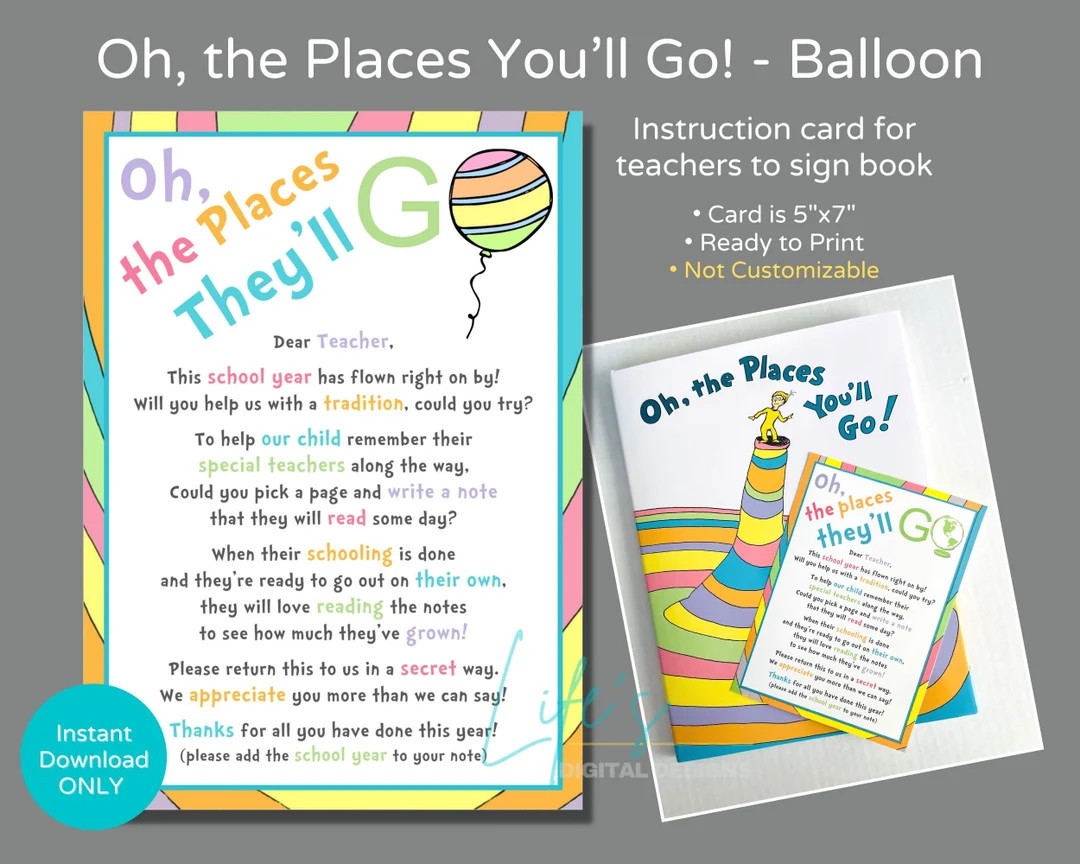 Oh the Places You'll Go! Instructions for Teachers to Sign Book, Letter for Teacher to Sign Dr. S... | Etsy (US)