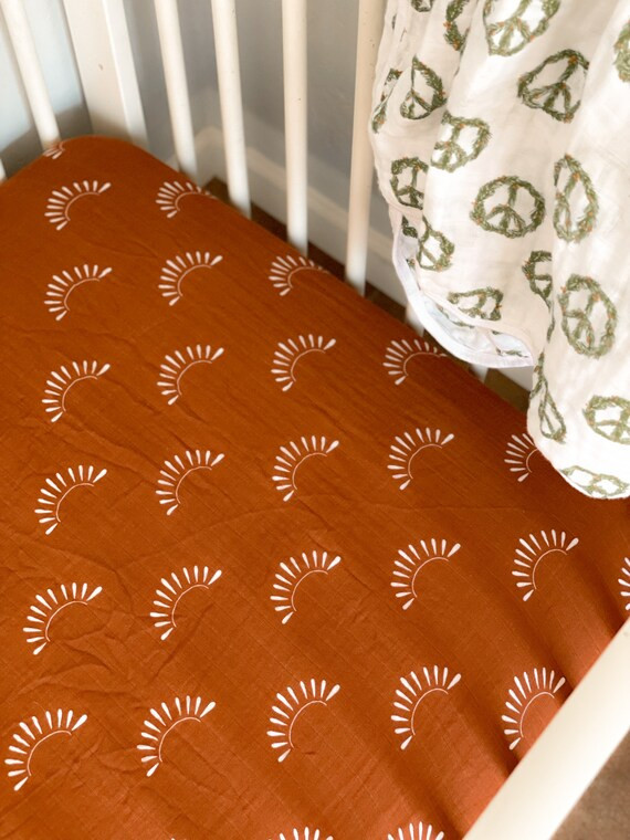 Soft Bamboo Sunburst Muslin Crib Sheet Rust Gender Neutral | Etsy | Etsy (US)