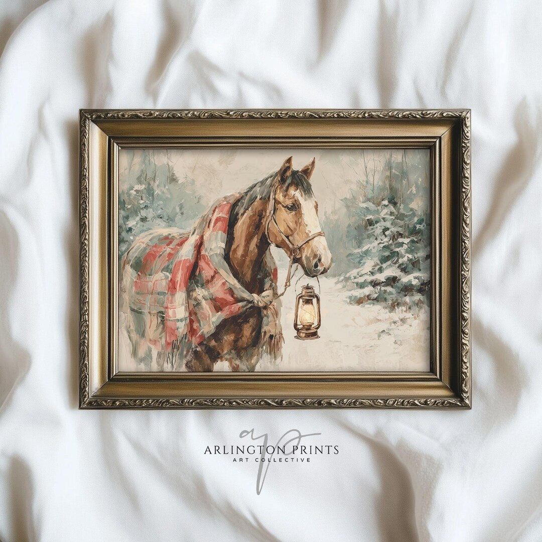 Rustic Winter Horse Print, PRINTABLE Farmhouse Christmas Wall Art, Festive Country Home Decor, Cl... | Etsy (US)