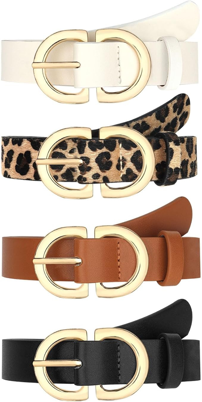 YARIEW 4 Pack Leopard Belts for Women Leather Belts for Jeans Pants Ladies Dress Belt Waist Belt ... | Amazon (US)