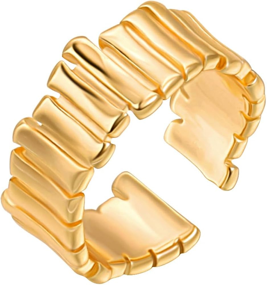 18K Gold Plated Open Rings for Women Wide Band Link Chain Ring Simple Stacking Finger Jewelry Siz... | Amazon (US)
