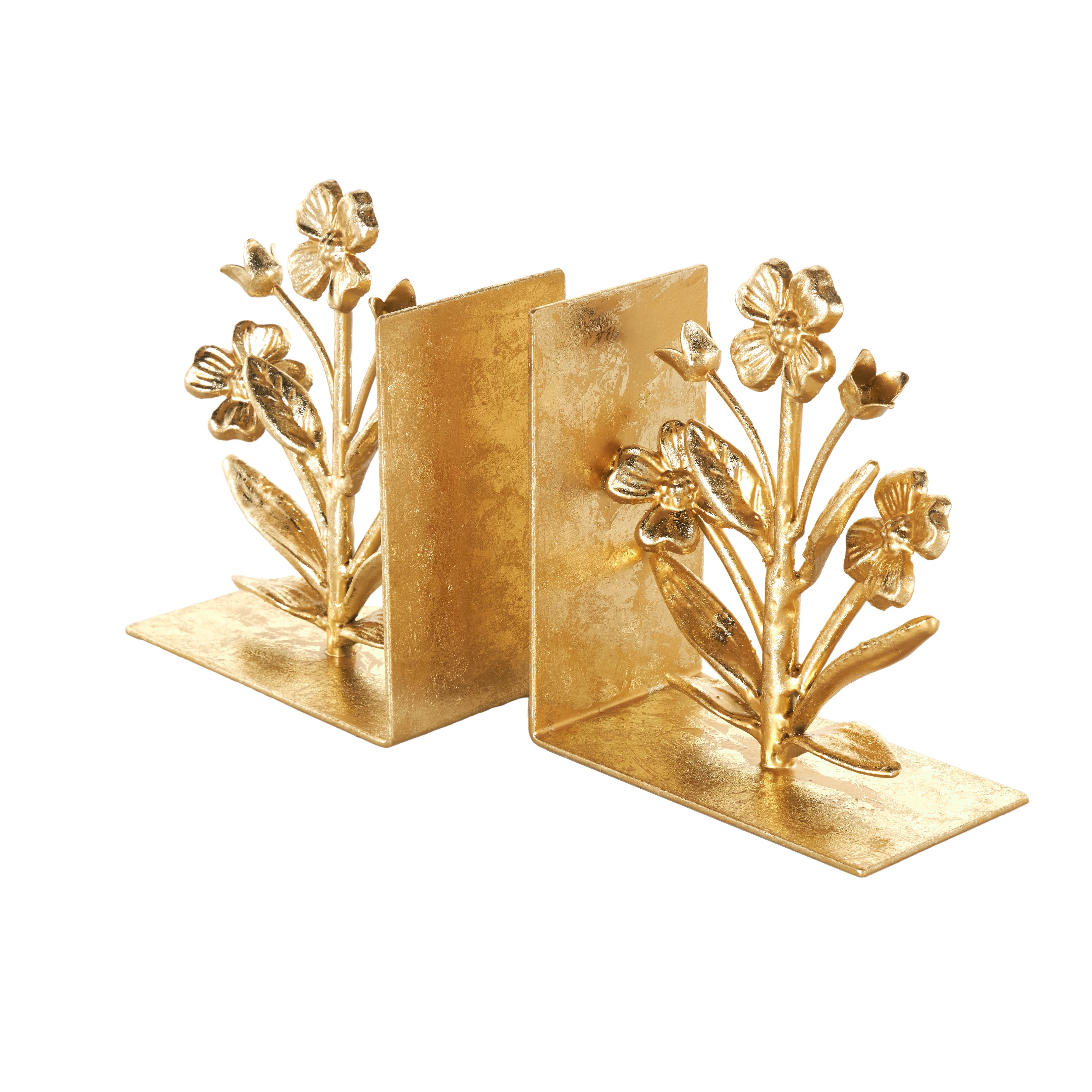 Cole And Grey Metal Floral Decorative Bookends With Shimmer Details (Set of 2) | Wayfair North America