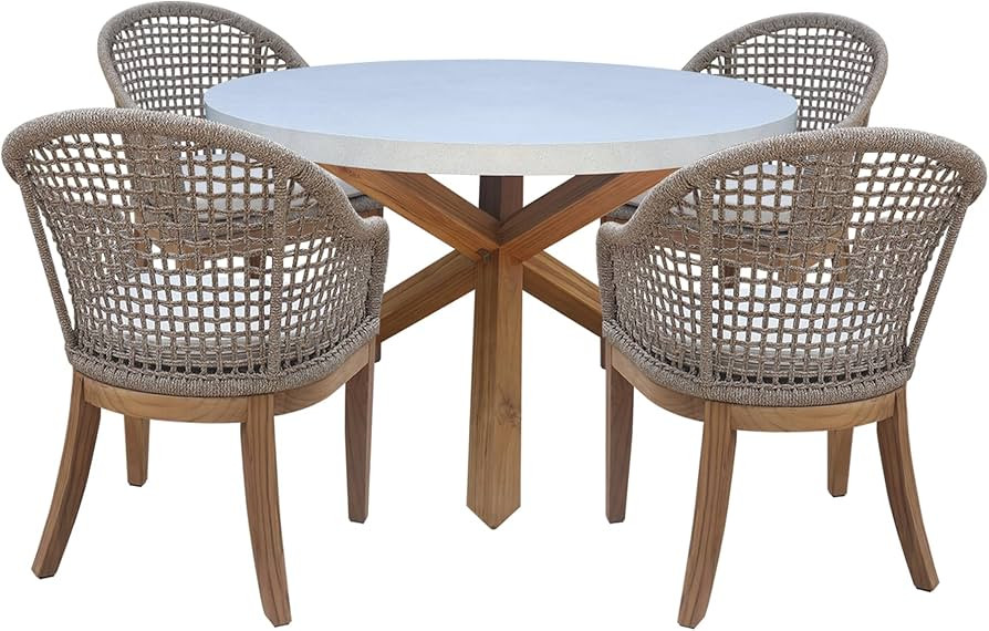 IC International Concepts, Outdoor 5 Piece Teak Patio Furniture Set with a Round Table and 4 Chai... | Amazon (US)