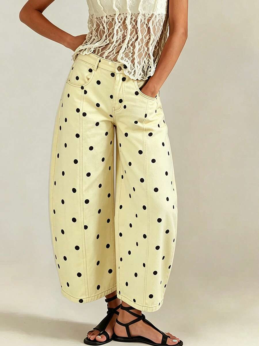 LocalNEWWomen's Denim Pants With Pockets Casual Loose Stylish Polka Dots Mid Rise Jean Summer Cou... | SHEIN