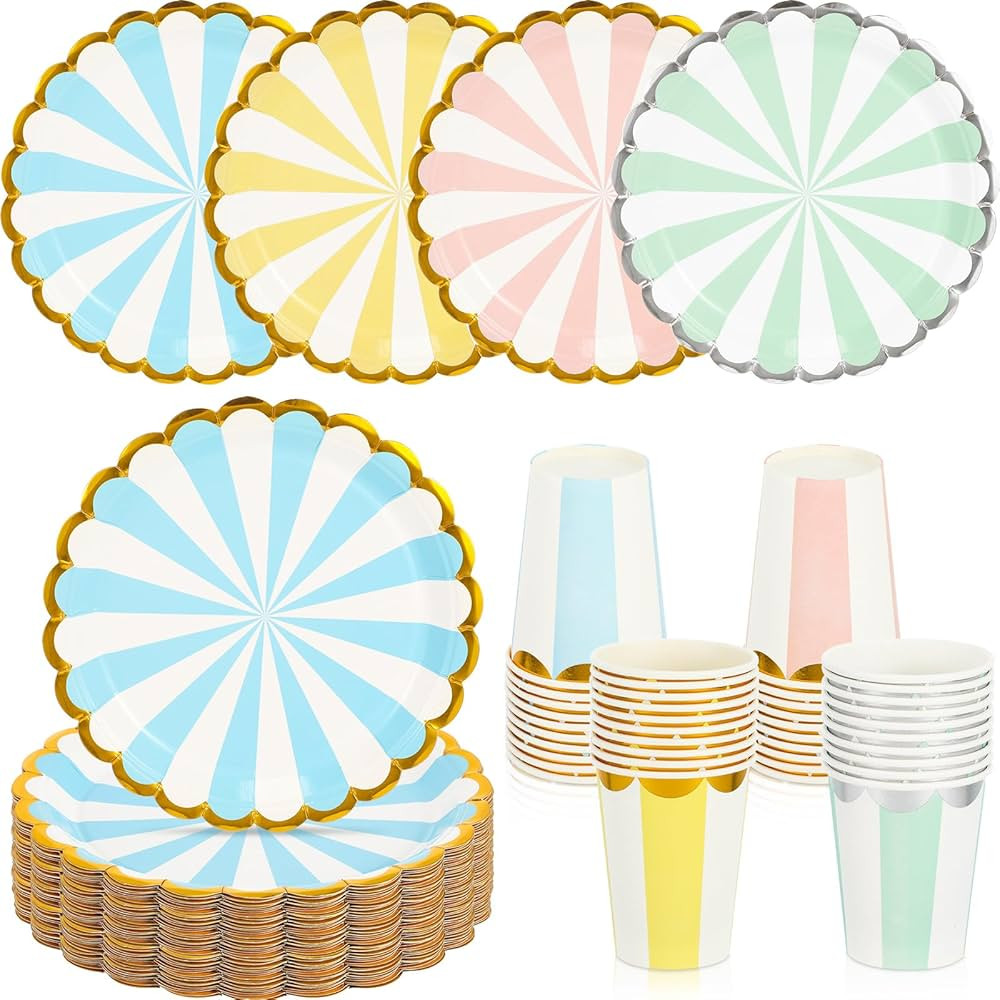 CHENGU Disposable Plates for Party Disposable Dinnerware Set Include 7 Inch Paper pastel Dessert ... | Amazon (US)