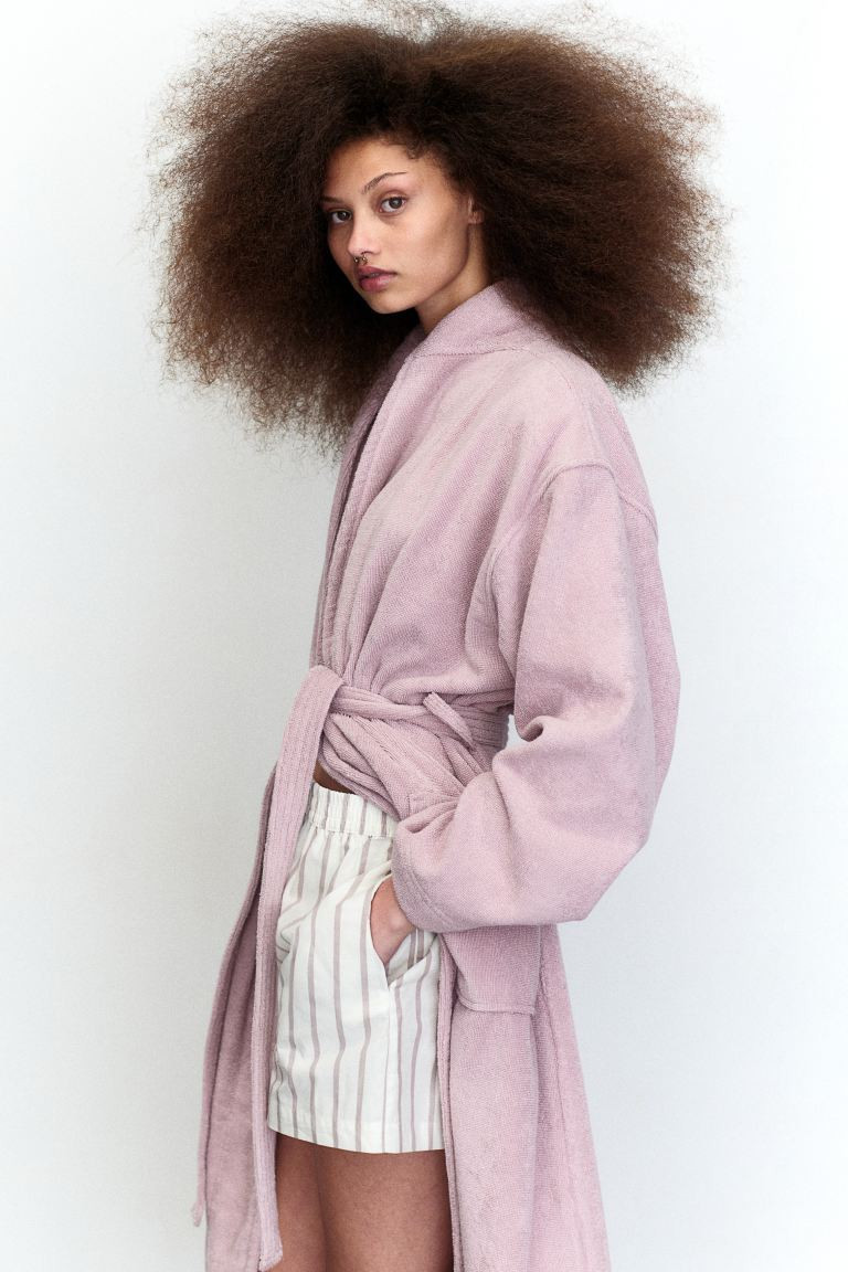 Cotton Terry Bathrobe - Long sleeve - Midi - Pink - Home All | H&M US | H&M (US + CA)