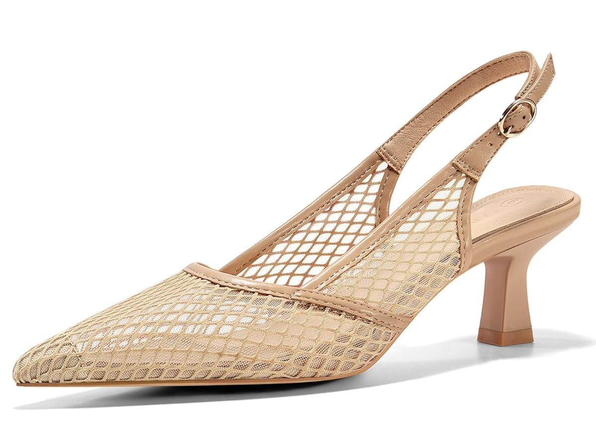 Coutgo Women's Slingback Kitten Low Heels Mesh Pumps Closed Pointed Toe Wedding Work Dress Shoes | Amazon (US)