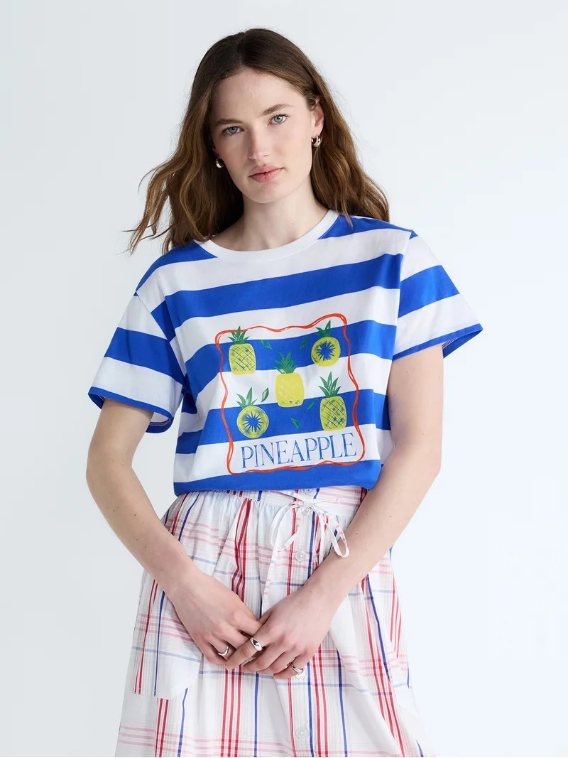 Free Assembly Women's and Women's Plus Cotton Cropped Boxy Tee with Short Sleeves, Sizes XS-XXL | Walmart (US)