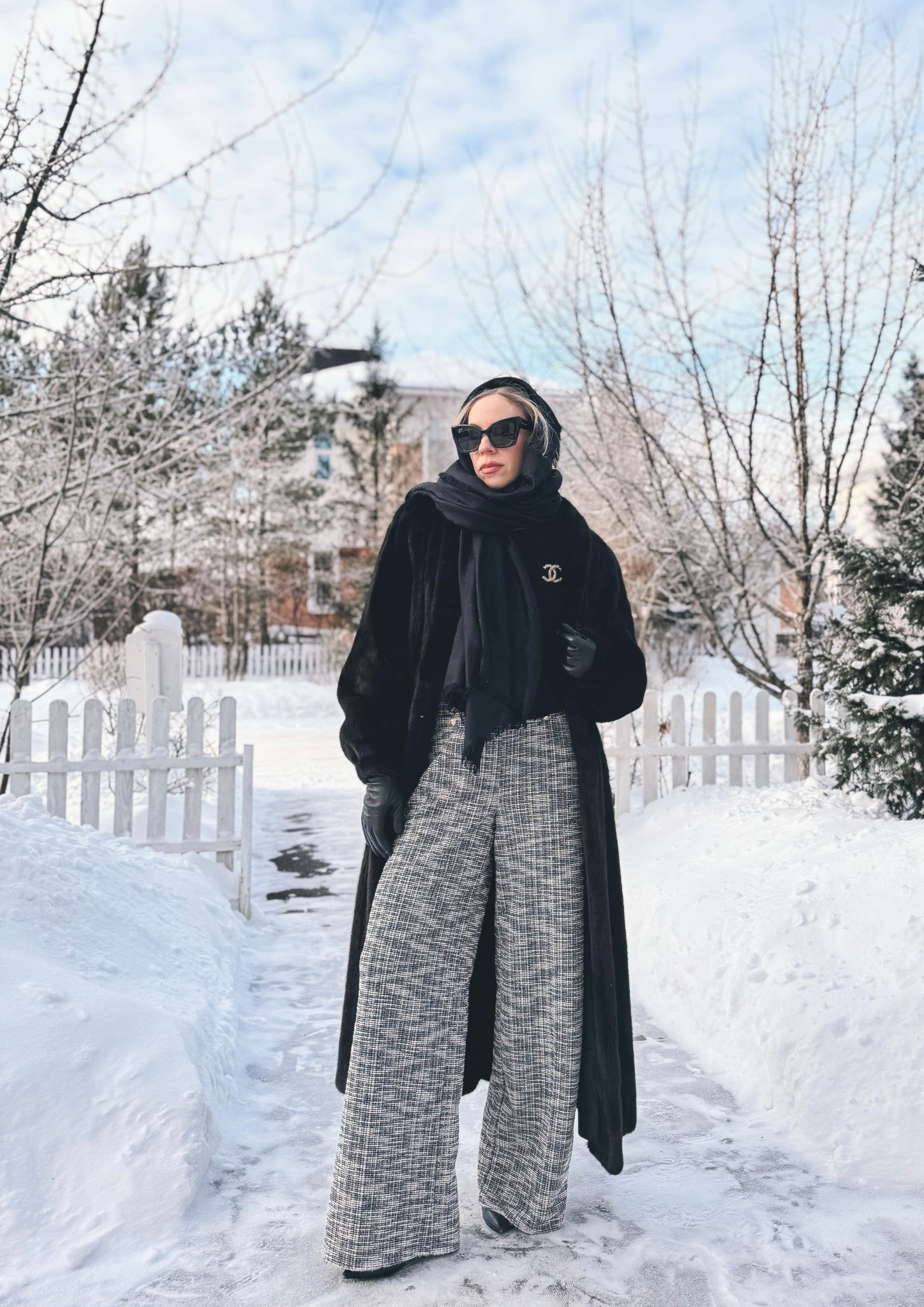 Vintage fur coat, Chanel brooch, tweed wide leg pants, chic winter outfit with balaclava 

#LTKFindsUnder100 #LTKSeasonal #LTKOver40