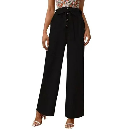 2024Women s Summer Solid Colour Elastic Waistband Loose Casual Wide Leg Women s Trousers Trousers Pants For Women | Walmart (US)