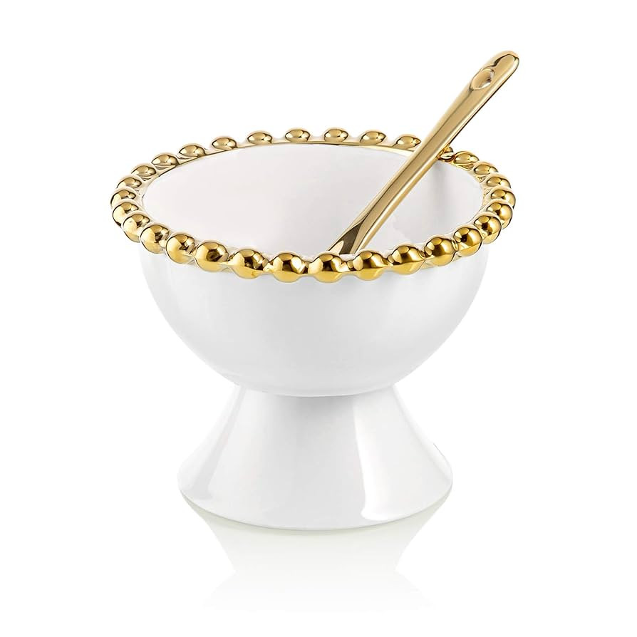 Porcelain White Dessert Cups with Gold Beaded Edge-Set of 4-Measures: 4.5" D | Amazon (US)