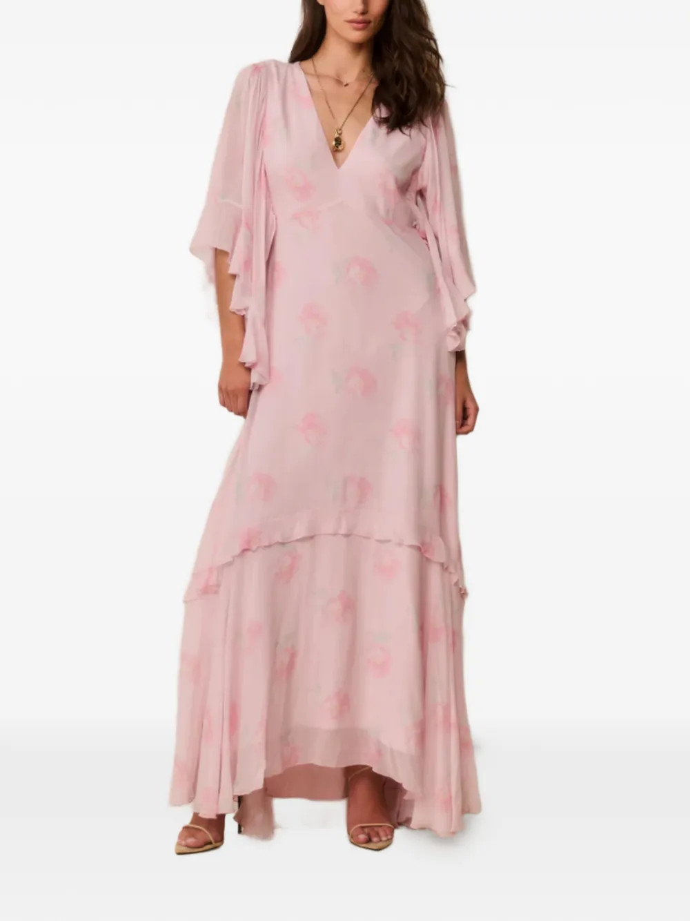 LoveShackFancy Robe Longue Volant\u00e9e \u00e0 Fleurs Brinley  | Rose | FARFETCH IT | Farfetch Global