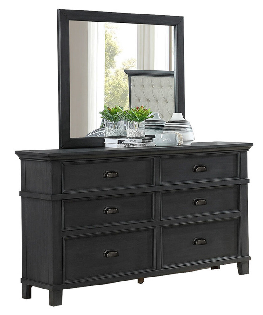 Sandy Bedroom Dresser with 6 Drawers and Mirror In Cappuccino Wood | 1stopbedrooms