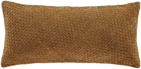Paseo Road by HiEnd Accents | Woven Suede Leather Lumbar Pillow, Solid Brown Color, 14x30 inch, West | Amazon (US)