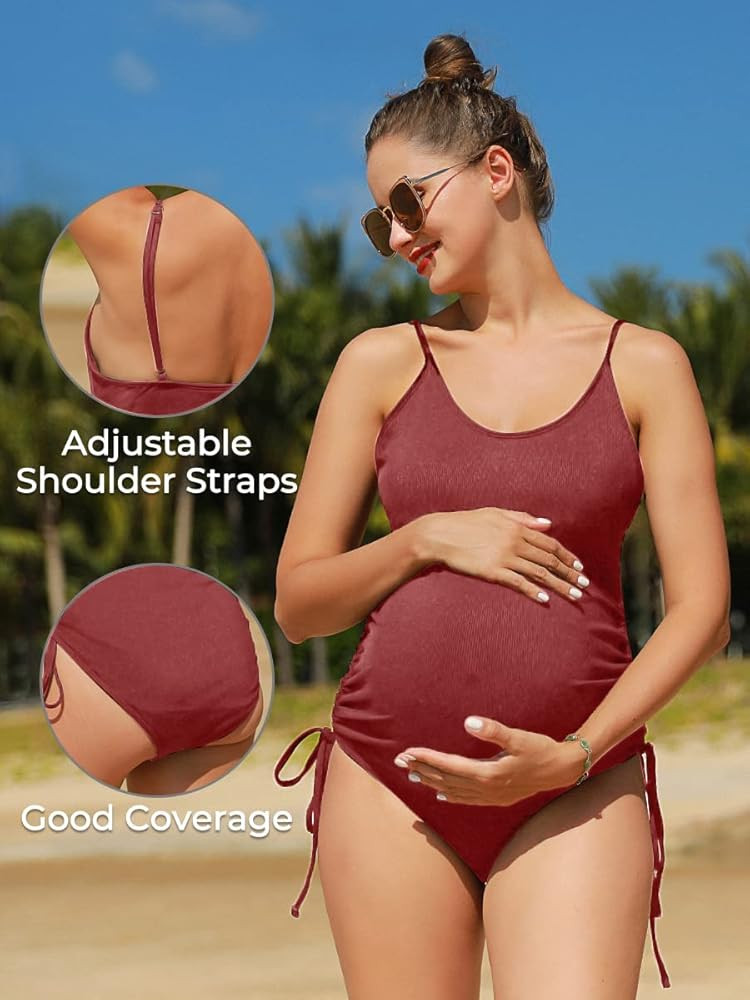 Summer Mae Maternity Swimsuit One Piece Ribbed Side Tie Bathing Suit Monokini | Amazon (US)
