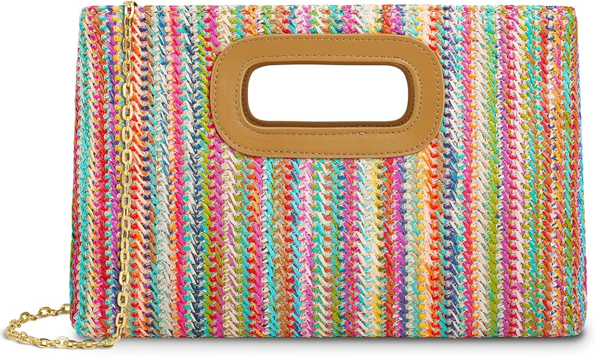 Straw Purse Top Handle Clutch Bag, Woven Beach Shoulder Crossbody Bag Raffia Handbag Raffia Summe... | Amazon (US)