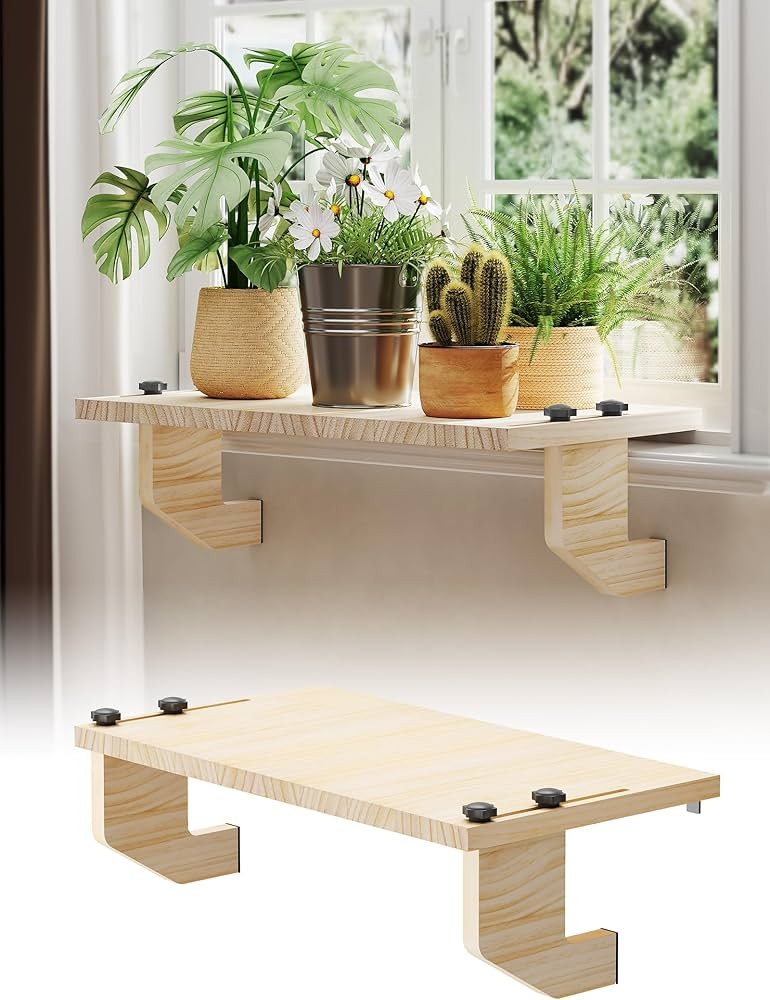 NiHome Wooden Window Sill Extender for Plants, No Drill Window Ledge Extender & Plant Shelf, Easy... | Amazon (US)