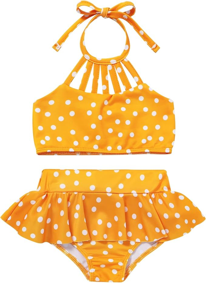 Toddler Baby Girls Summer Swimsuit Halter Striped Swimwear Two-Piece Suit Beach Bikini Suits for ... | Amazon (US)