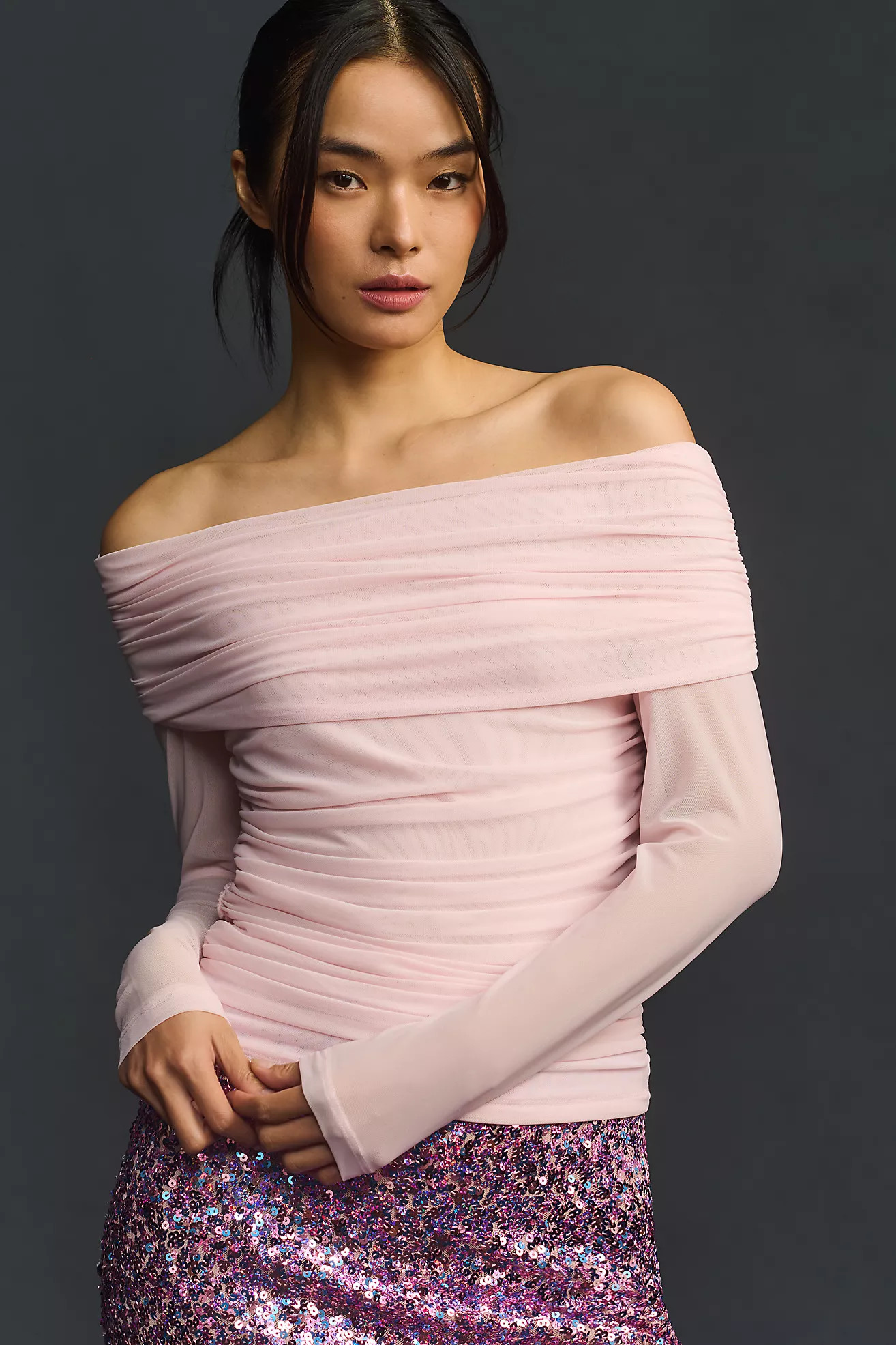 Maeve Long-Sleeve Off-The-Shoulder Sheer Top | Anthropologie (US)