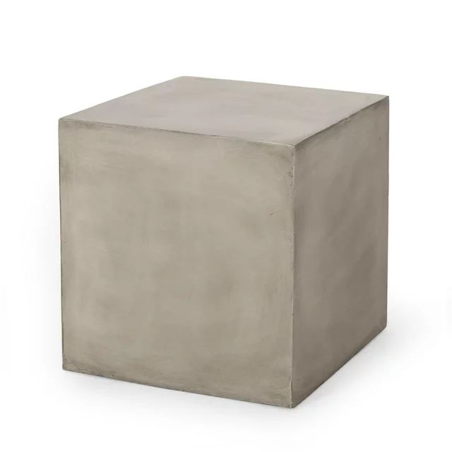 Noble House Quebec Outdoor Cube Concrete Stone Side Table in Light Gray | Walmart (US)