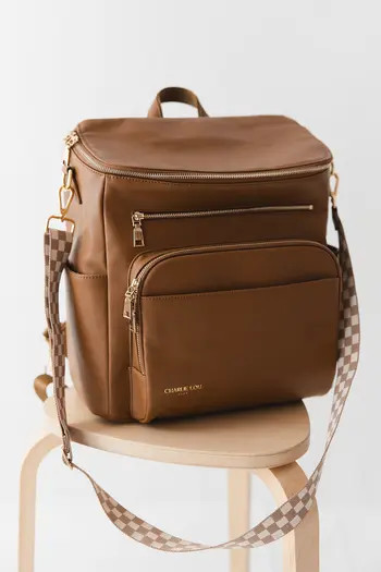 Vegan Leather Large Diaper Bag | 2 Insulated Bottle Pockets, Checkered Crossbody Strap, Stroller ... | Nordstrom