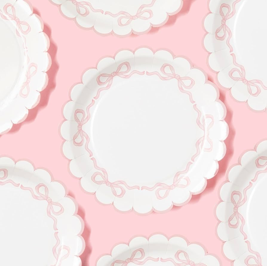 Coquette Pink Bow Party Plates\u2013 7" Dessert Plates | 25-Pack | Bow Theme Decorations First Bi... | Amazon (US)
