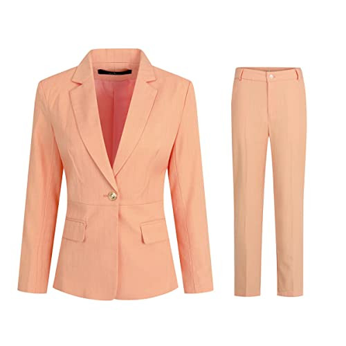 YYNUDA Women's Business Striped Suit Set 2 Piece Office Work Business Suits Blazer and Pant Pink | Amazon (US)