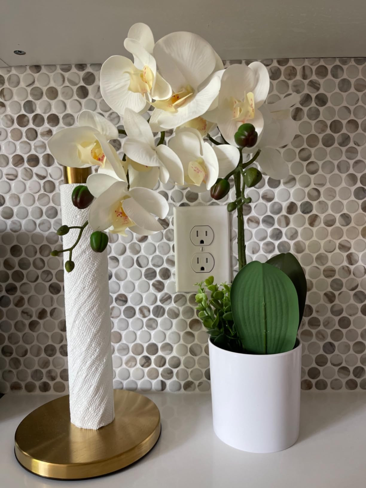 Ohmywor Artificial Orchid Flower Potted, 16.9" White Orchid in Pot Faux Plant with 2 Stems Artifi... | Amazon (US)