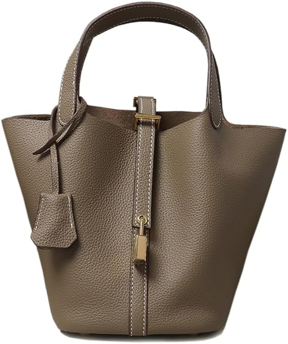 Genuine leather crossbody bucket bag for women old trend lychee drawstring soft basket tote bag | Amazon (US)